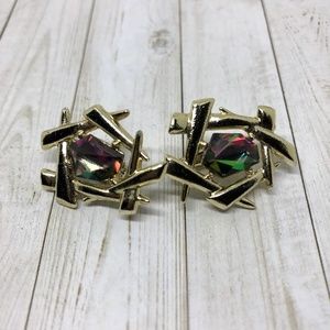 Vtg Sarah Coventry Watermelon Rivoli Clip Earrings